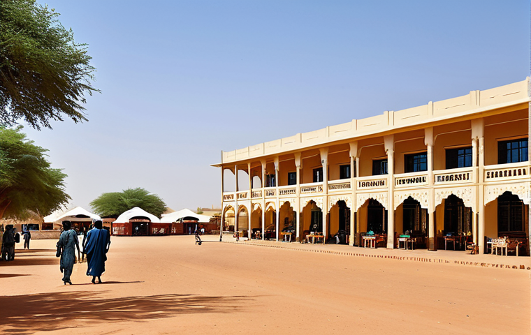니제르에서 가장 유명한 호텔 체인 - **

"A serene swimming pool area at a luxury hotel in Niger, surrounded by lush greenery, clear turq...