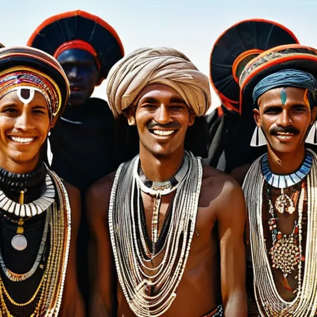 니제르에서의 결혼 문화 및 전통 - **Prompt 1: The Wodaabe Gerewol Festival – Male Beauty Pageant**
    "A group of Wodaabe men, meticu...