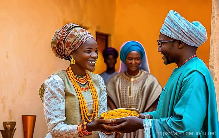 니제르에서의 결혼 문화 및 전통 - **Prompt 1: The Wodaabe Gerewol Festival – Male Beauty Pageant**
    "A group of Wodaabe men, meticu...