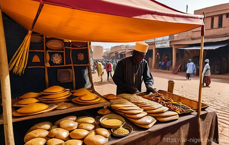 니제르에서 유명한 마켓 및 쇼핑 - **The Artistry of Niamey's Fabric Market:** A dynamic and colorful image focusing on the textile sec...