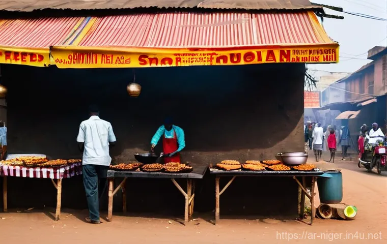 니제르 로컬 음식 체험 - **Prompt:** "A warm and inviting communal dining experience in Niger, featuring a family or group of...