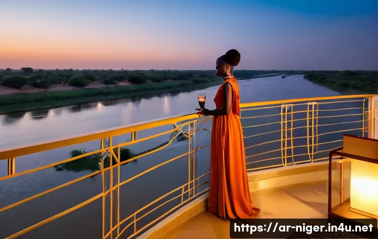 니제르 숙소 및 호텔 추천 - **Prompt 1: Luxurious Riverside Retreat in Niamey**
    "An elegant, high-end hotel suite in Niamey,...