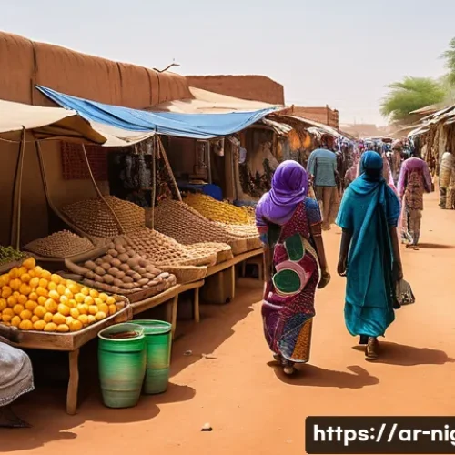 니제르에서 가장 유명한 마을과 도시 - A vibrant urban market scene in Niamey, Niger, showcasing a bustling blend of modern and traditional...