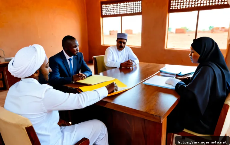 니제르 정부 정책 및 행정 개혁 - Photorealistic government administrative reform meeting in Niamey, Niger, diverse Nigerien civil ser...